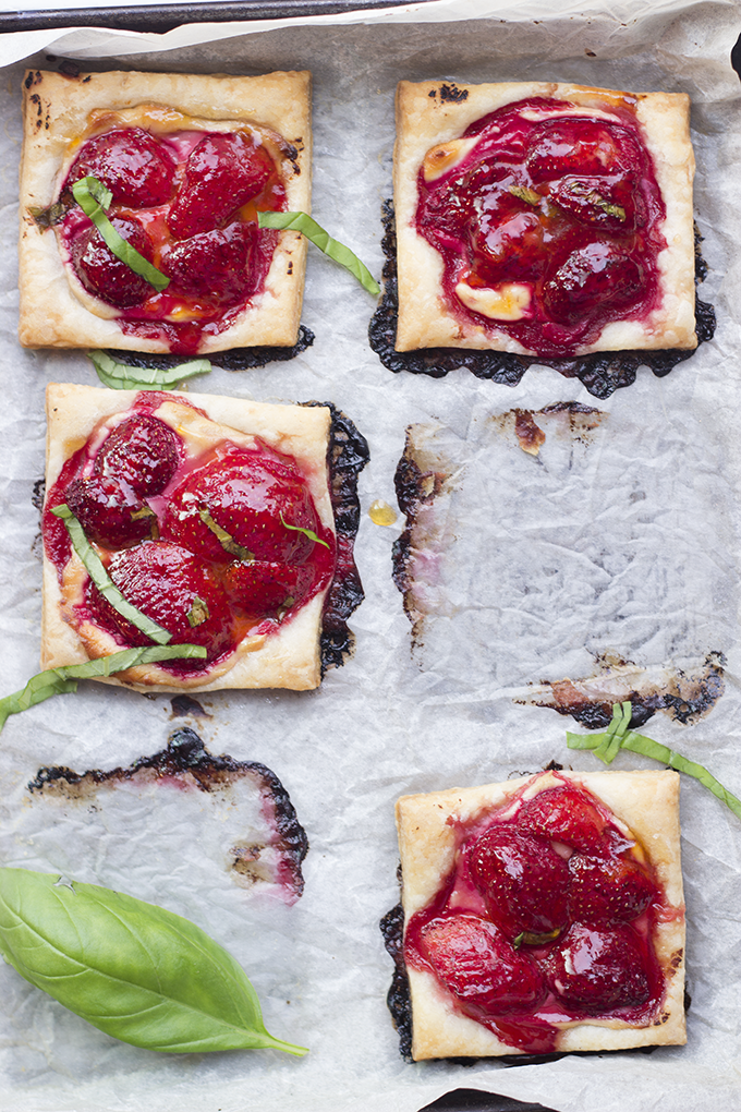 Strawberry Tart with Honey Balsamic Goat Cheese. Easy and impressive party appetizer.