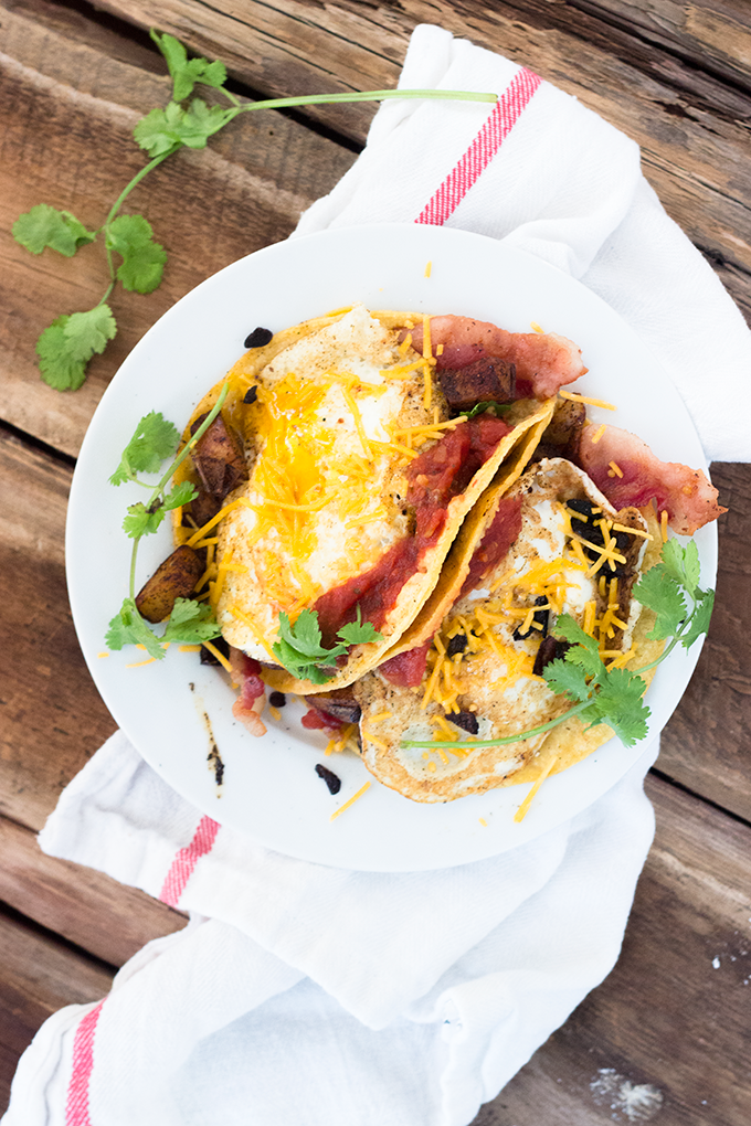 Baking Steel Breakfast Tacos - Bacon, Potatoes, Onions, Peppers, Egg, Cheese, Cilantro